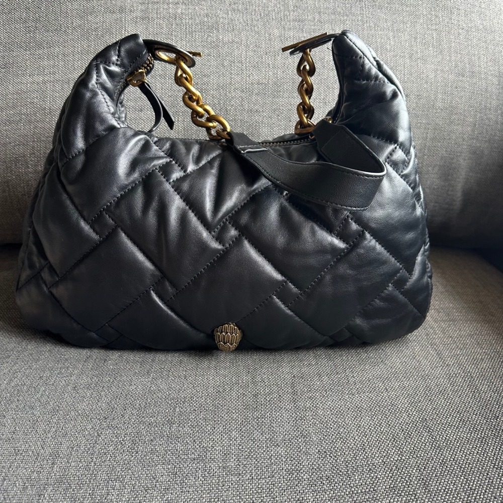 Kurt Geiger London Kensington Black Quilted Leather Hobo Bag Gold Eagle Head